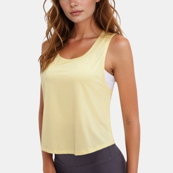 Women's Sleeveless Scoop Neck Cropped Tank Top for Workout and Casual Layering - Small, Yellow