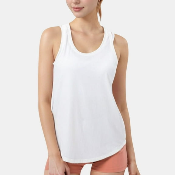Women's Sleeveless Scoop Neck Workout Tank Top for Active and Casual Wear - Large, White