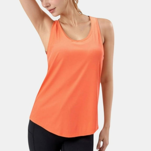 Women's Sleeveless Scoop Neck Workout Tank Top for Active and Casual Wear - Small, Orange