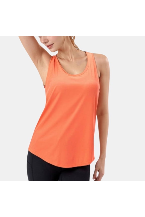 Women's Sleeveless Scoop Neck Workout Tank Top for Active and Casual Wear - Small, Orange
