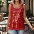 thumbnail image 1 of Women's Sleeveless Sequin Tank Tops Round Neck Sparkly Glitter Camisole Blouses Vests for Party Club Red M, 1 of 9