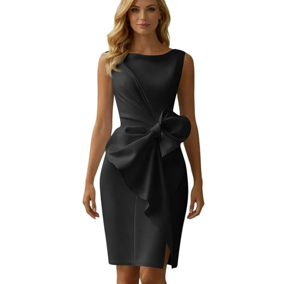 Women’s Sleeveless Sheath Cocktail Dress Elegant Bow Knot Waist Formal Party Wedding Guest Dress