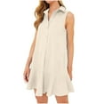 thumbnail image 1 of Women's Sleeveless Shirt Dress, Button Down Surplice Neck Pleated Ruffle Dress, Casual Summer Day Dress, 1 of 7
