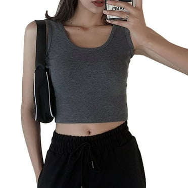 Women's Sleeveless Shirt Side Ruched Scoop Neck Basic Crop Tank Top