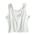 thumbnail image 1 of Women's Sleeveless Shirt Side Ruched Scoop Neck Basic Crop Tank Top, 1 of 5