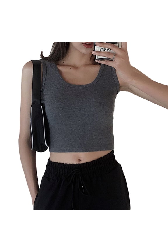 Women's Sleeveless Shirt Side Ruched Scoop Neck Basic Crop   Top