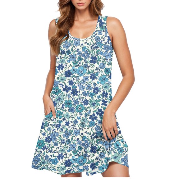 Women's Sleeveless Short Dress Round Neck Floral Casual Print Plus Size Casual Beach Sundresses 2025 2XL