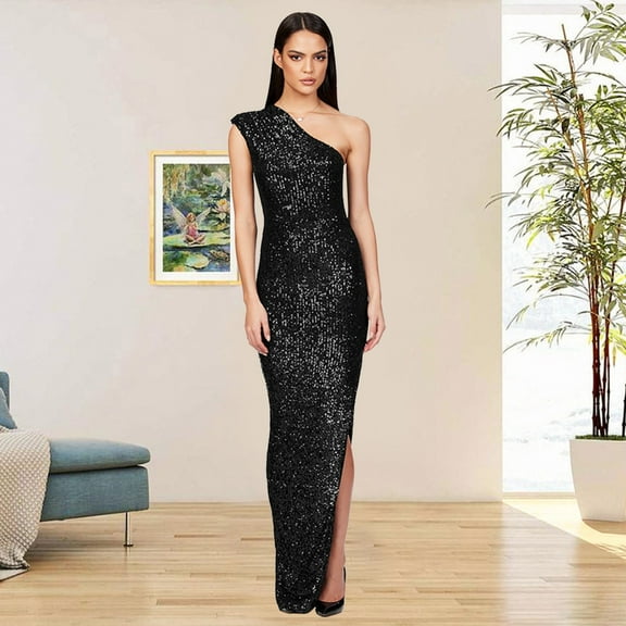 Women's Sleeveless Off Shoulder Sequin Dress Slit Slim Long Dress Satin Prom Dresses for Women Casual Wrap Dresses for Women with Sleeves Long Dresses for Women Elegant Fancy plus Size Dresses Tie