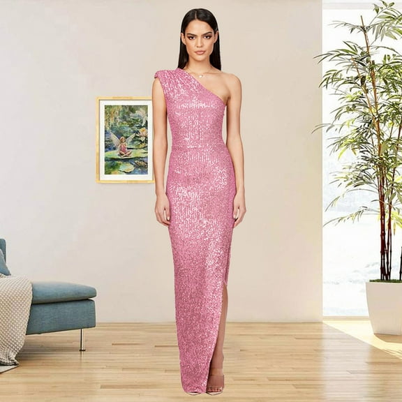 Women's Sleeveless Off Shoulder Sequin Dress Slit Slim Long Dress Satin Prom Dresses for Women Casual Wrap Dresses for Women with Sleeves Long Dresses for Women Elegant Fancy plus Size Dresses Tie