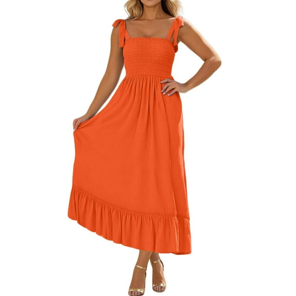 Women's Sleeveless Shoulder Strap Jumpsuit - Pleated Solid Color A-Line Long Skirt with Adjustable Straps & Contrast Design for Beach