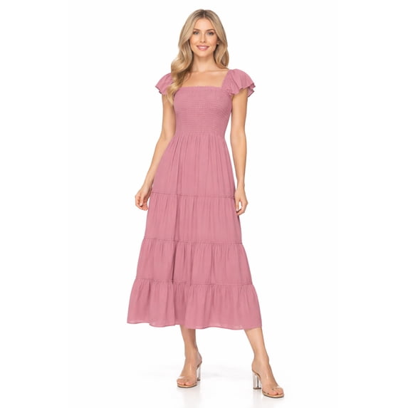 Women's Sleeveless Smocked Bodice Tiered Dress Lightweight Flowy Casual Style