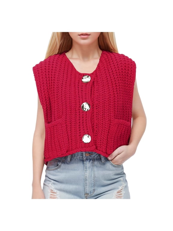 Women's Sleeveless Solid Color Pocket Button Knit Cardigan Vest Style Short Outerwear For Spring And Summer Ladies Wool Coats Long Long plus Size Long Lightweight Sweater Cardigans for Women Cardigan