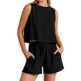 thumbnail image 1 of Women's Sleeveless Solid Color Two Piece Set - High Waist Loose Shorts - Spring Summer Casual Outfit - Breathable Fabric, 1 of 5