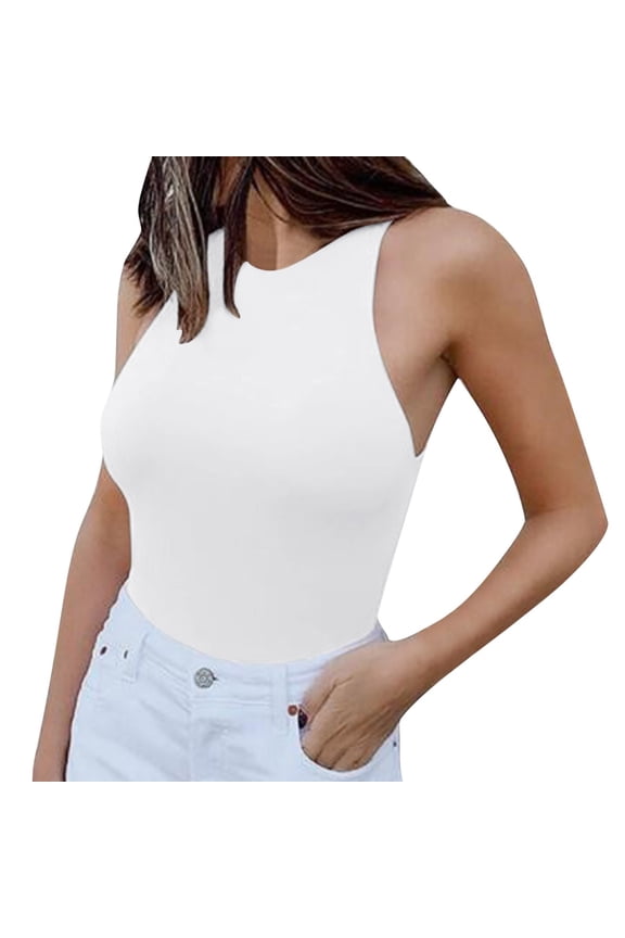 Women's Sleeveless Solid Neck Slim High Elastic Bodysuit Shirt Pack 4x under Shirt Shirt with Strings Sleeveless Tunic Backless Top Women 4x Tops And Womens Athletic Tops 3x Size Tops Apparel Shirt