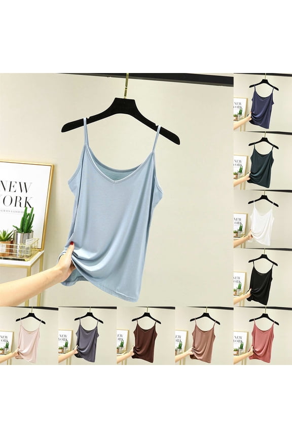Women's Sleeveless Spaghetti Strap Camisole V Neck Slim Fit Basic Thin Top