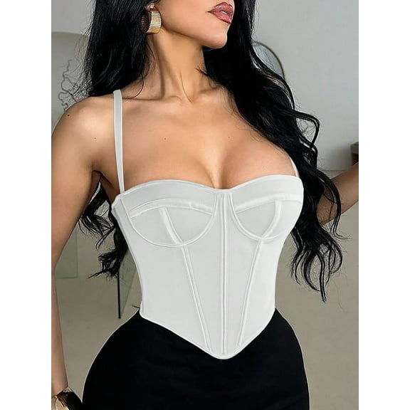 Women's Sleeveless Spaghetti Strap Colorblock Crop Top & Corset Tops with Mesh Grommet & Lace-Up Design Sexy Y2K Inspired Women's Clothing