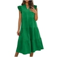 thumbnail image 1 of Women's Sleeveless Split V-Neck Solid Casual Dress Ruffle Sleeves Loose Fit Tiered Ruffle Hem Maxi Dress Comfortable Shirt for Daily Wear, 1 of 6