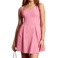 thumbnail image 1 of Women's Sleeveless Square Neck Adjustable Straps Tie Back A-Line Mini Party Club Dress Pink XL, 1 of 7