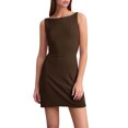 thumbnail image 1 of Women's Sleeveless Square Neck Mini Dress Slim Fit Bodycon Dresses Brown M, 1 of 9
