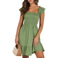 thumbnail image 1 of Women's Sleeveless Square Neck Smocked Ruffle Backless Boho Short Sundress Dress for Summer Beach Bean Green M, 1 of 9