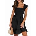 thumbnail image 1 of Women's Sleeveless Square Neck Smocked Ruffle Backless Boho Short Sundress Dress for Summer Beach Black M, 1 of 9