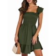thumbnail image 1 of Women's Sleeveless Square Neck Smocked Ruffle Backless Boho Short Sundress Dress for Summer Beach Green S, 1 of 9
