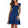 thumbnail image 1 of Women's Sleeveless Square Neck Smocked Ruffle Backless Boho Short Sundress Dress for Summer Beach Navy Blue L, 1 of 9