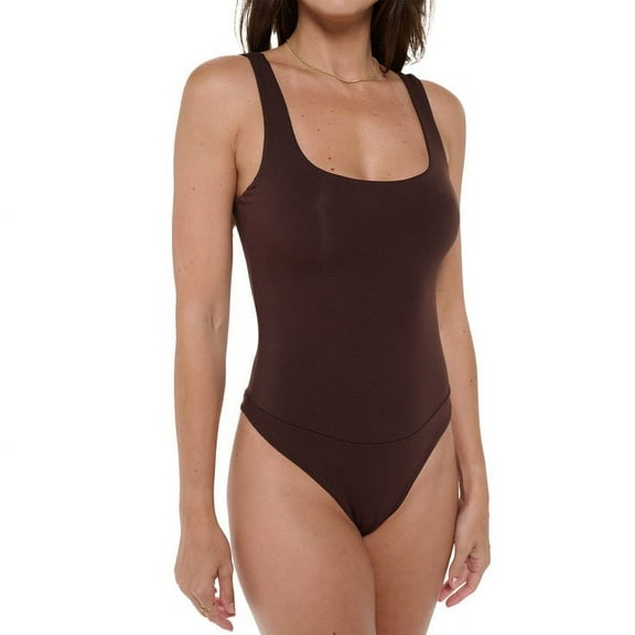 Women's Sleeveless Square Neck Tank Top Bodysuit, Sexy Casual Cute Going Out Top Body Suit, Spring Summer 2024(Choco Large Size)