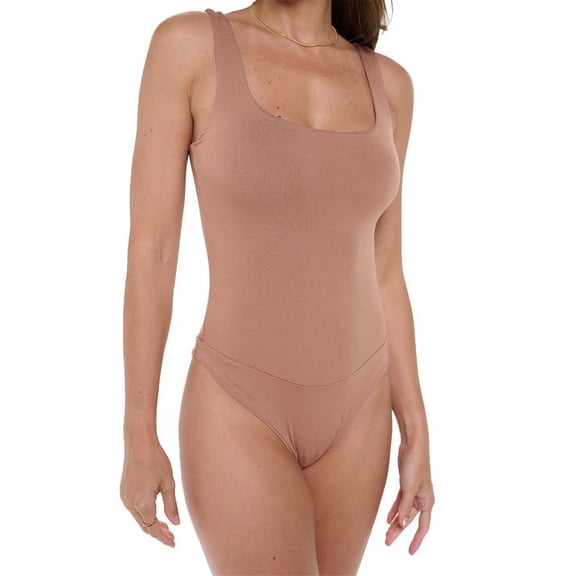 Women's Sleeveless Square Neck Tank Top Bodysuit, Sexy Casual Cute Going Out Top Body Suit, Spring Summer 2024(Latte Small Size)