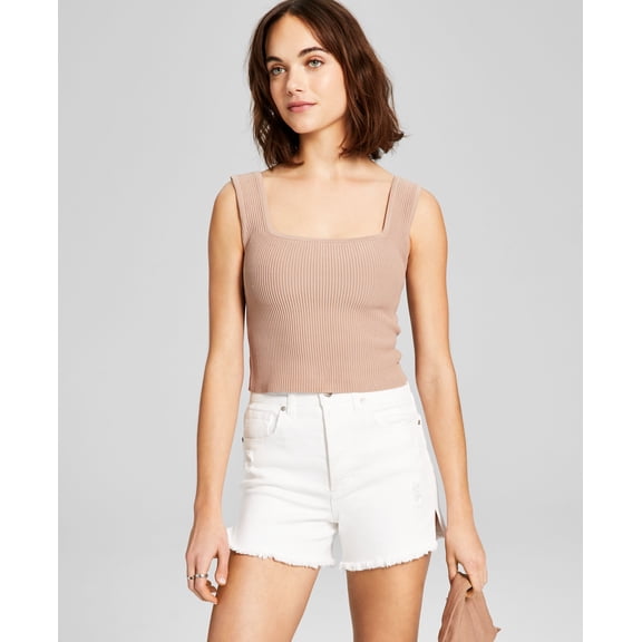 Women's Sleeveless Square-Neckline Ottoman Cropped Top Almond XL