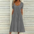 thumbnail image 1 of Women's Sleeveless Stand Collar Button Shirt Dress Fitted Waist A-Line Flare Midi Dress with Pockets for Business Casual Daily Wear Gray M, 1 of 6