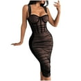 thumbnail image 1 of Women's Sleeveless Strap Mesh Ruched Bodycon Dress Sexy Wrap Dress Cocktail Club Party Mini Dresses, 1 of 2