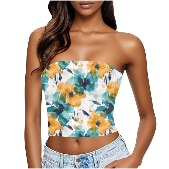 Women's Sleeveless Strapless Aesthetic Graphic Printed Tube Top Casual Fashion Off Shoulder Going Out Tops