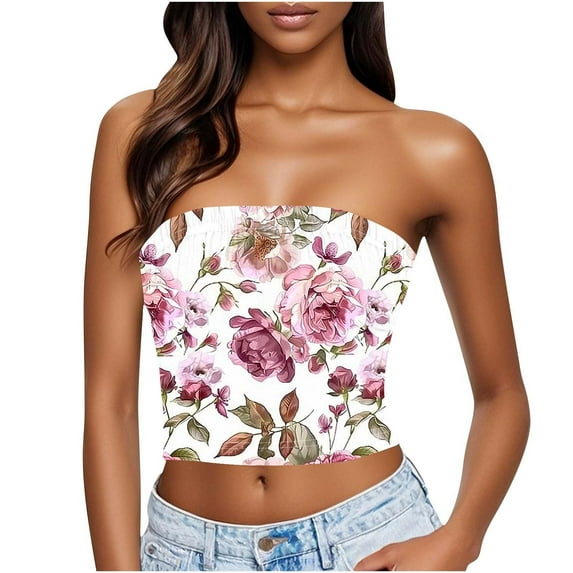 Women's Sleeveless Strapless Aesthetic Graphic Printed Tube Top Casual Fashion Off Shoulder Going Out Tops