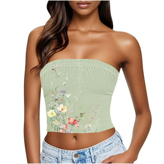 Women's Sleeveless Strapless Aesthetic Graphic Printed Tube Top Casual Fashion Off Shoulder Going Out Tops