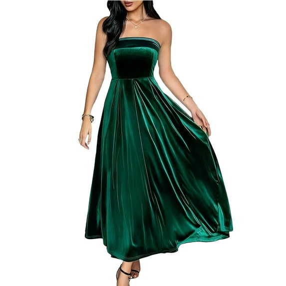 Women's Sleeveless Strapless Dresses Oversized Elegant Evening Gown Maxi Long Dresses Womens Casual Solid Velvet Off Shoulder Party Prom Dresses Loose Holiday Party Long Evening Dress