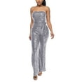 thumbnail image 1 of Women's Sleeveless Strapless Sequined Jumpsuit Party Wear Evening Dress Elegant Sparkly Clubwear Formal Outfit, 1 of 2