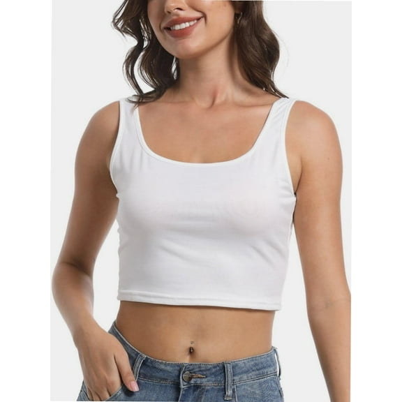 Women's Sleeveless Strappy Tank Square Neck Double Layer Workout Fitness Casual Basic Crop Tops