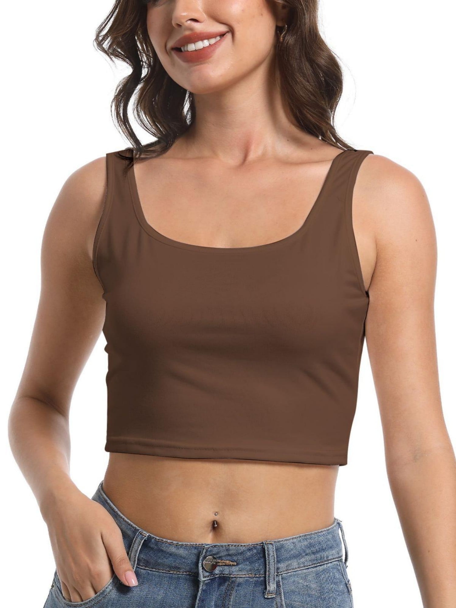 Women's Sleeveless Strappy Tank Square Neck Double Layer Workout ...