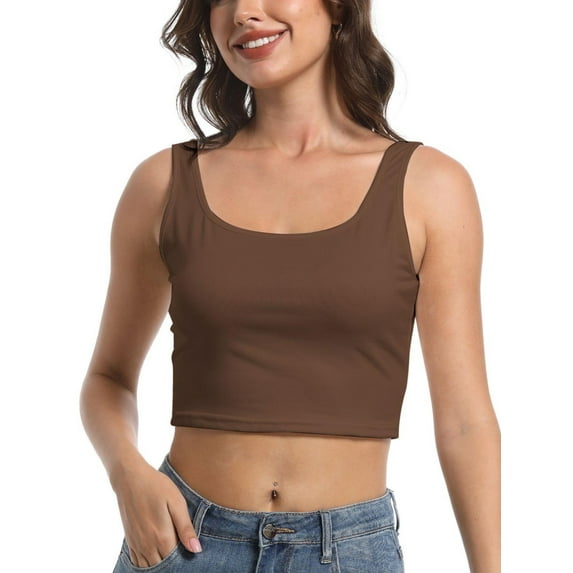 Women's Sleeveless Strappy Tank Square Neck Double Layer Workout Fitness Casual Basic Crop Tops