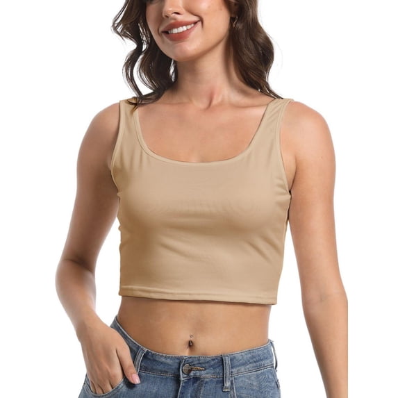 Women's Sleeveless Strappy Tank Square Neck Double Layer Workout Fitness Casual Basic Crop Tops