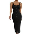 thumbnail image 1 of Women's Sleeveless Straps Bodycon Maxi Dresses Casual Button Down Slim Fit Long Dresses Simple Comfy Dress, 1 of 5