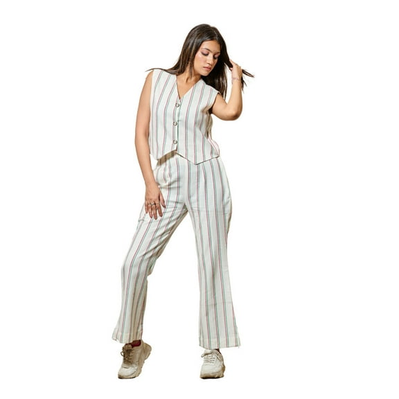 Women's Sleeveless Striped Jumpsuit - Casual and Chic in White