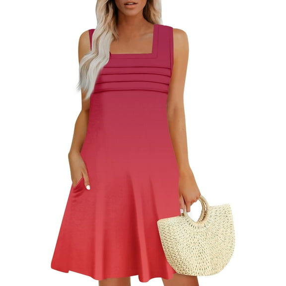 Women's Sleeveless Striped Pleated Dress Summer Casual Shift Dress with Petal Hem and Contrast Collar for Weekend Brunch,Wine 3XL