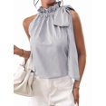 thumbnail image 1 of Women's Sleeveless Striped Ruffle Tank Tops High Necked Tie Top Blouse for Daily Wear Black L, 1 of 10