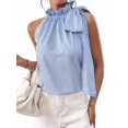 thumbnail image 1 of Women's Sleeveless Striped Ruffle Tank Tops High Necked Tie Top Blouse for Daily Wear S, 1 of 10