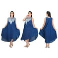 thumbnail image 1 of Women's Sleeveless Summer Dress Denim Pattern Embroidered Midi Dress Sundress, 1 of 2