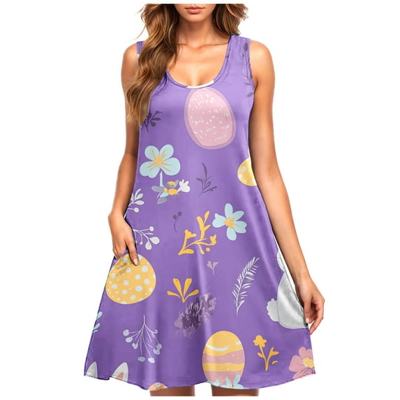 Women's Sleeveless Summer Dresses Floral Print Sundress Casual Beach Swing Dress Lightweight Tank Dress