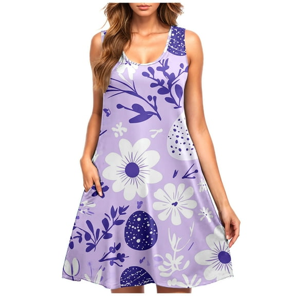 Women's Sleeveless Summer Dresses Floral Print Sundress Casual Beach Swing Dress Lightweight Tank Dress