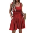 thumbnail image 1 of Women's Sleeveless Summer for Mini Dress Adjustable Drawstring Ruched Waist Tie Casual Sundress Red S, 1 of 7